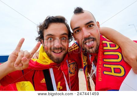 Kaliningrad - Russia, May 25, 2018: Football fans attend stadion Kaliningrad before match between Spain and Marocco