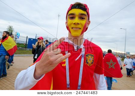 Kaliningrad - Russia, May 25, 2018: Football fans attend stadion Kaliningrad before match between Spain and Marocco