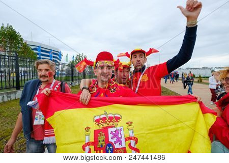 Kaliningrad - Russia, May 25, 2018: Football fans attend stadion Kaliningrad before match between Spain and Marocco