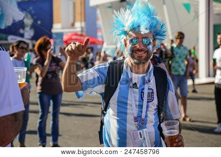 St. Petersburg, Russia - June 26, 2018: Two Fans Of Argentina National Football Team On Fifa World C