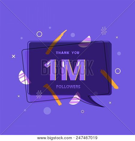 1m Followers Thank You Post With Decoration. 1000000 Subscribers  Banner. Greeting Card For Social N