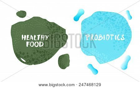Probiotics And Healthy Food Banners. Biological Background. Vector Illustration.