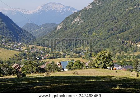 Meadow And Le Sappey Village In Chartreuse