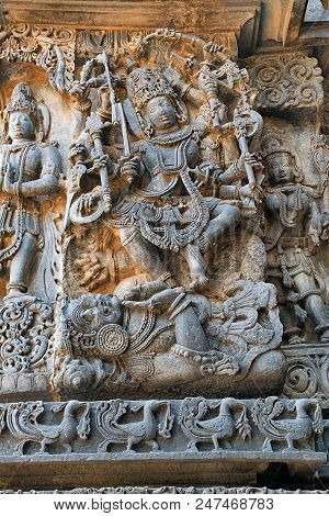 Sculpture Of Shiva Dancing Powerfully On The Body Of A Demon Apasmara The Death , Hoysaleshwara Temp