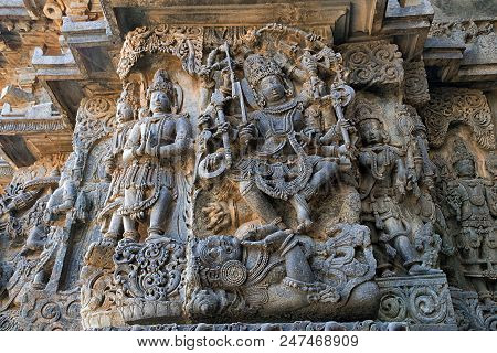 Sculpture Of Shiva Dancing Powerfully On The Body Of A Demon Apasmara The Death , Hoysaleshwara Temp