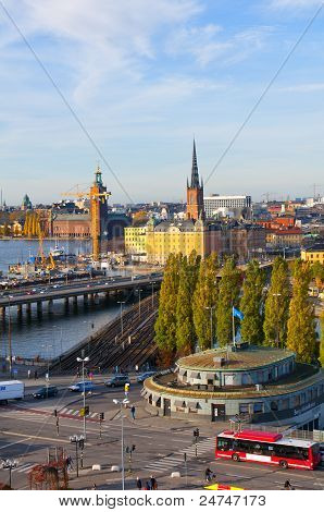 Stockholm, Švédsko. Pohled od Gamla Stan (starého města)