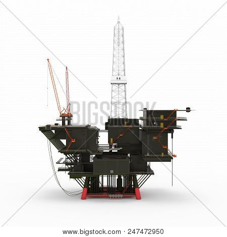 Offshore Jack Up Rig. Illustration On White Background, 3d Rendering, Isolated.