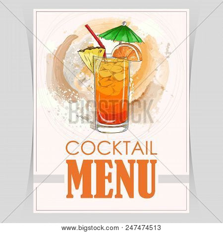 Vector Flyer, Cover Menu With A Planters Punch Cocktail Image