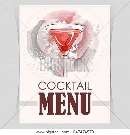 Vector Flyer, Cover Menu With A Rose Cocktail Image