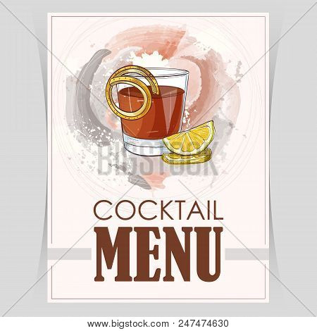 Vector Flyer, Cover Menu With A Sazerac Cocktail Image