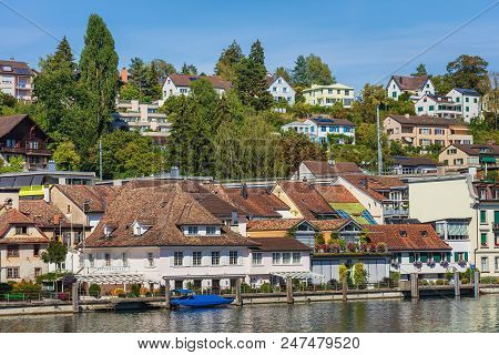 Schaffhausen, Switzerland - August 26, 2015: Buildings Of The Historic Part Of The City Of Schaffhau