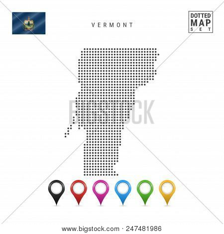 Dots Pattern Vector Map Of Vermont. Stylized Simple Silhouette Of Vermont. The Flag Of The State Of 