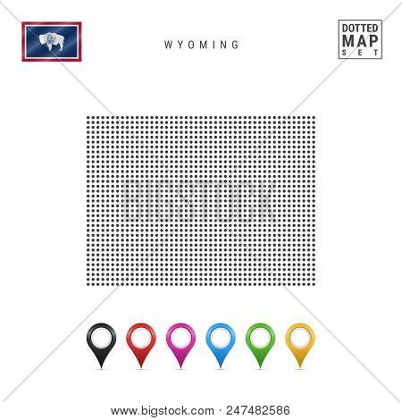 Dots Pattern Vector Map Of Wyoming. Stylized Simple Silhouette Of Wyoming. The Flag Of The State Of 