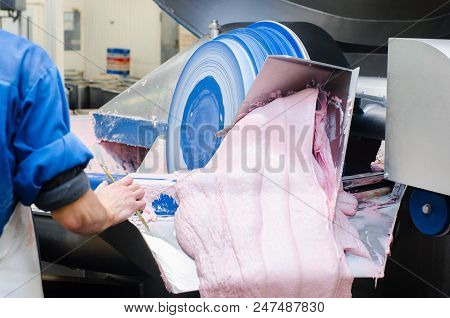 Cutter For Grinding Meat. Sausage Production Line. Process Of Sausage Manufacturing. Industrial Manu