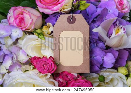 Card For A Signature On A Bright Summer Bouquet. Place To Place Your Text.