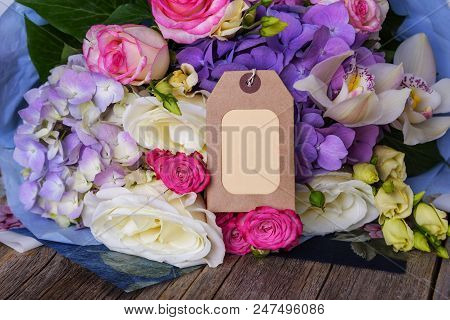 Card For A Signature On A Bright Summer Bouquet. Place To Place Your Text.
