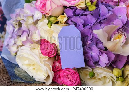 Card For A Signature On A Bright Summer Bouquet. Place To Place Your Text.