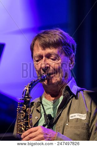 Cracow, Poland - June 29, 2018: Zbigniew Namyslowski Quintet  Live On Stage Of Manggha Museum Of Jap
