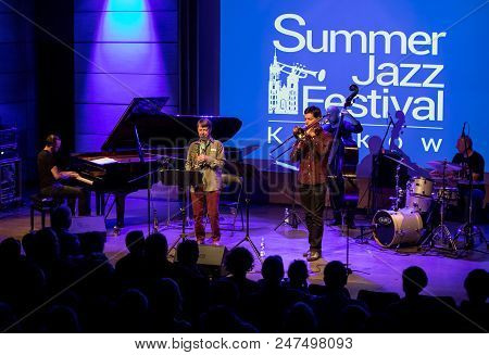Cracow, Poland - June 29, 2018: Zbigniew Namyslowski Quintet  Live On Stage Of Manggha Museum Of Jap
