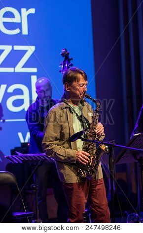 Cracow, Poland - June 29, 2018: Zbigniew Namyslowski Quintet  Live On Stage Of Manggha Museum Of Jap