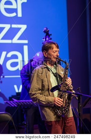 Cracow, Poland - June 29, 2018: Zbigniew Namyslowski Quintet  Live On Stage Of Manggha Museum Of Jap