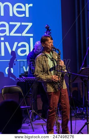 Cracow, Poland - June 29, 2018: Zbigniew Namyslowski Quintet  Live On Stage Of Manggha Museum Of Jap