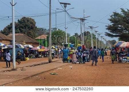 Canchungo, Republic Of Guinea-bissau - February 1, 2018: People In A Street Market In The Town Of Ca