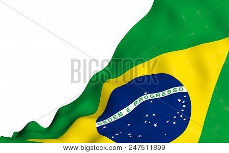 Waving Flag Of Brazil. Ordem E Progresso. Order And Progress. Rio De Janeiro. South America. State S