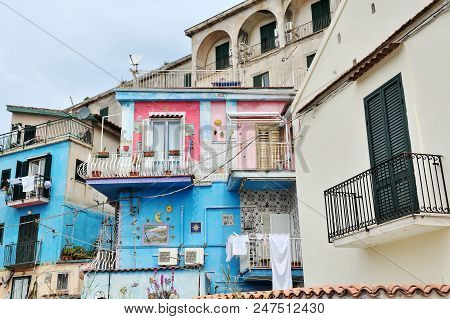 Vietri Sul Mare, Italy - April 27, 2018 View On Colorful House, With Traditional Ceramics Decoration