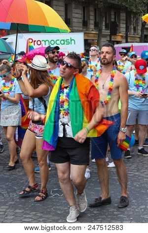 Paris, France-june 30, 2018 : The Participant Of Gay Pride Parade At Concorde Place In Paris, France