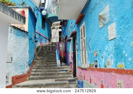 Vietri Sul Mare, Italy - April 27, 2018 View On The Narrow Street Of Colored House, With Traditional