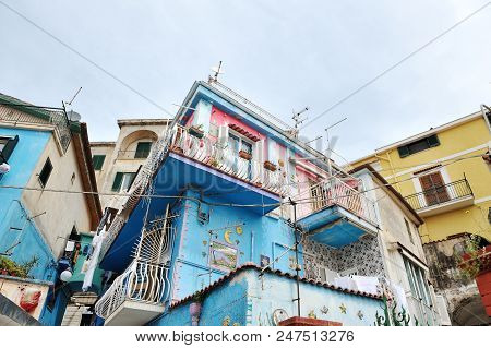 Vietri Sul Mare, Italy - April 27, 2018  View On Colorful House, With Traditional Ceramics Decoratio