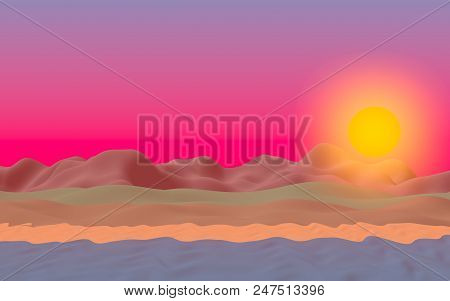 Sun Sea Beach. Sunset. Ocean Shore Line With Waves On A Beach. Island Beach Paradise With Waves. Vac