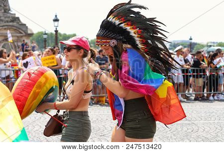 Paris, France-june 30, 2018 : The Participants Of Gay Pride Parade At Concorde Place In Paris, Franc