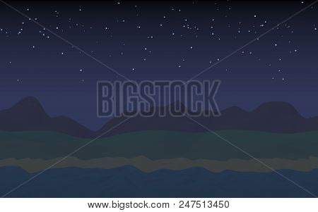 Starry Moonless Sky. Ocean Shore Line With Waves On A Beach. Island Beach Paradise With Waves. Vacat