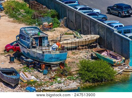 Hurricane  Damage In Antigua Showing Wrecked Ships