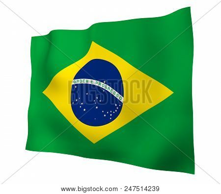 Waving Flag Of Brazil. Ordem E Progresso. Order And Progress. Rio De Janeiro. South America. State S