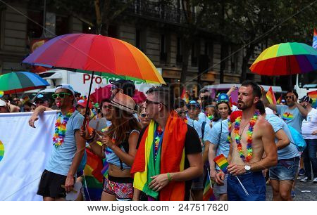 Paris, France-june 30, 2018 : The Participants Of Gay Pride Parade At Concorde Place In Paris, Franc