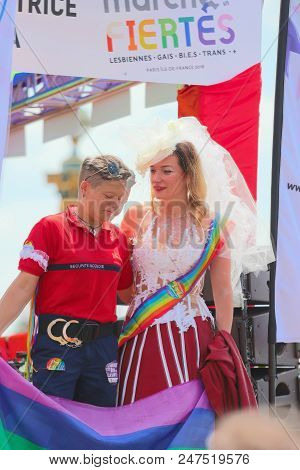 Paris, France-june 30, 2018 : The Participants Of Gay Pride Parade At Concorde Place In Paris, Franc
