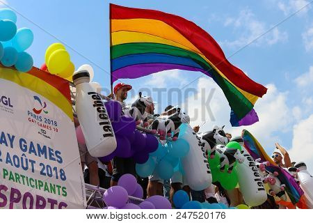 Paris, France-june 30, 2018 : The Participants Of Gay Pride Parade At Concorde Place In Paris, Franc