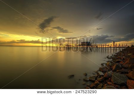 Majestic Burning Sunset Over The 