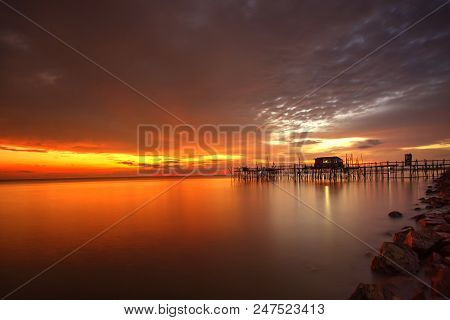 Majestic Burning Sunset Over The 