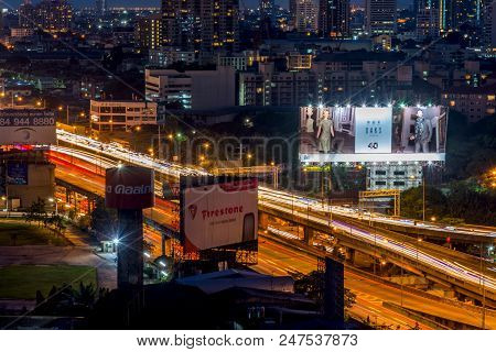 Cityscape And Light Of Night Road In Long Exposure