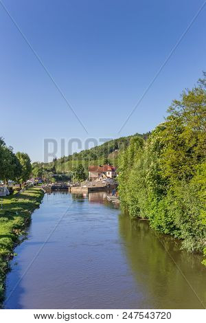 Fulda River In The Historic Center Of Hann. Munden, Germany