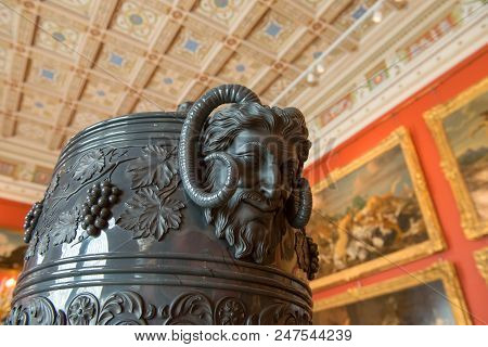 Saint Petersburg, Russia - August 18, 2017:vase Made Of Jasper (1873). Interior Of State Hermitage I