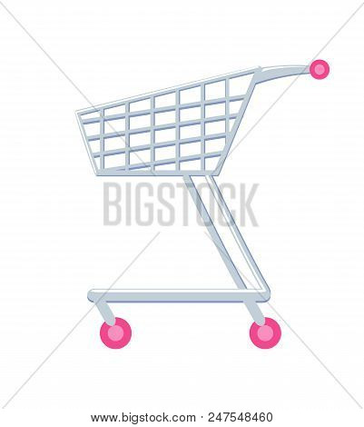 Shopping Cart With Wheels Of Pink Color, Shopping Cart Made Of Metal Matterial Trolley Design, Objec