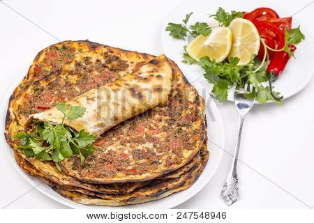 Traditional Delicious Turkish Foods; Turkish Pizza (lahmacun)