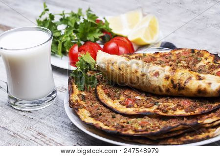 Traditional Delicious Turkish Foods; Turkish Pizza (lahmacun)