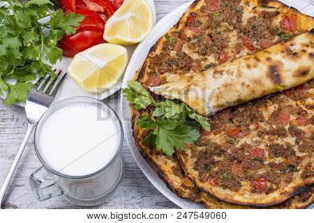 Traditional Delicious Turkish Foods; Turkish Pizza (lahmacun)
