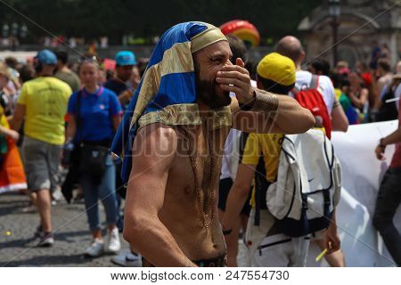 Paris, France-june 30, 2018 : The Participant Of Gay Pride Parade At Concorde Place In Paris, France
